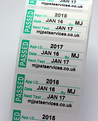 1000 personalisierte PAT Prüfetiketten 51 x 25 mm Prüfaufkleber BESTANDEN 