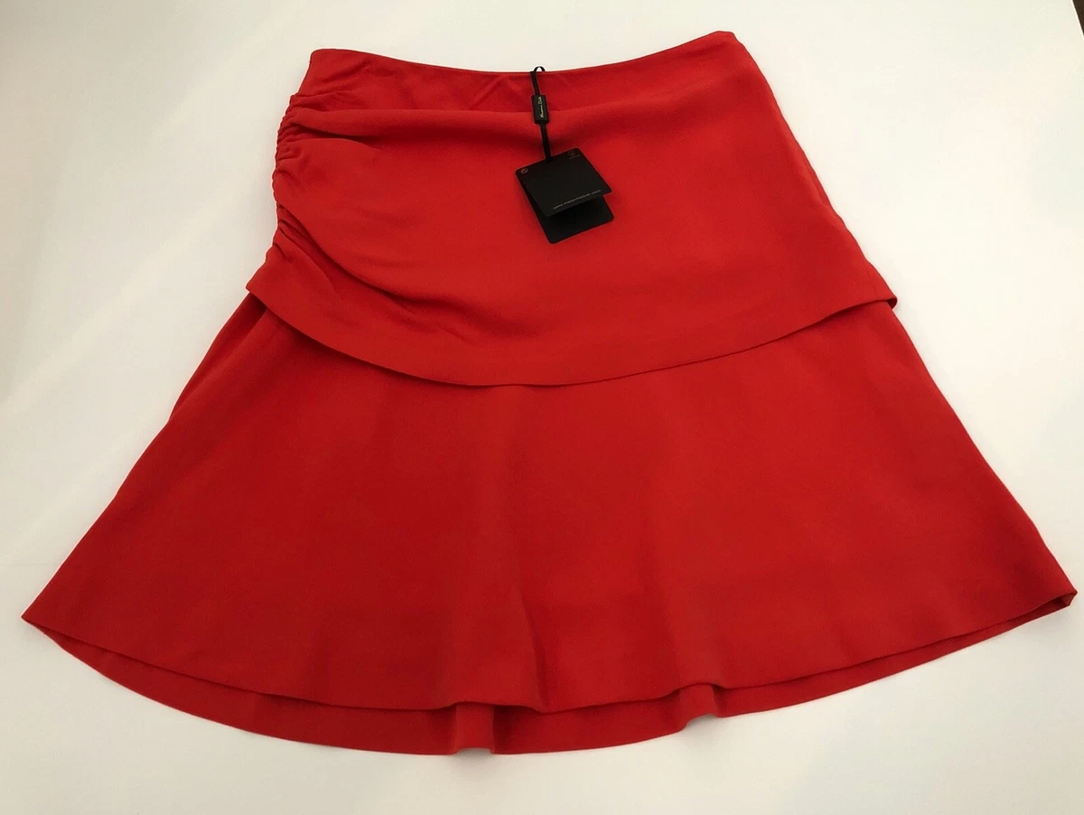 MASSIMO DUTTI Red Orange Ruched Tiered Mini Skirt NWT Size 6