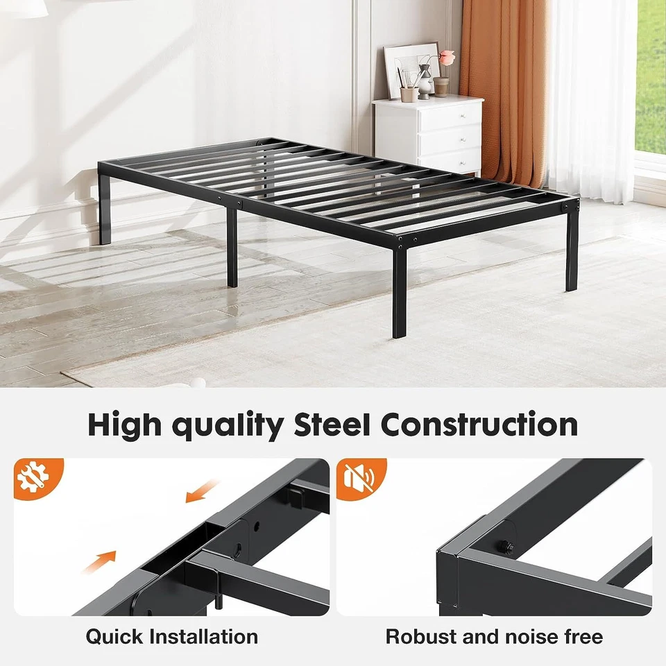 14 Inch Heavy Duty Metal Platform Bed Frame Twin Size Sturdy Steel Slat Support - Image 4 of 4