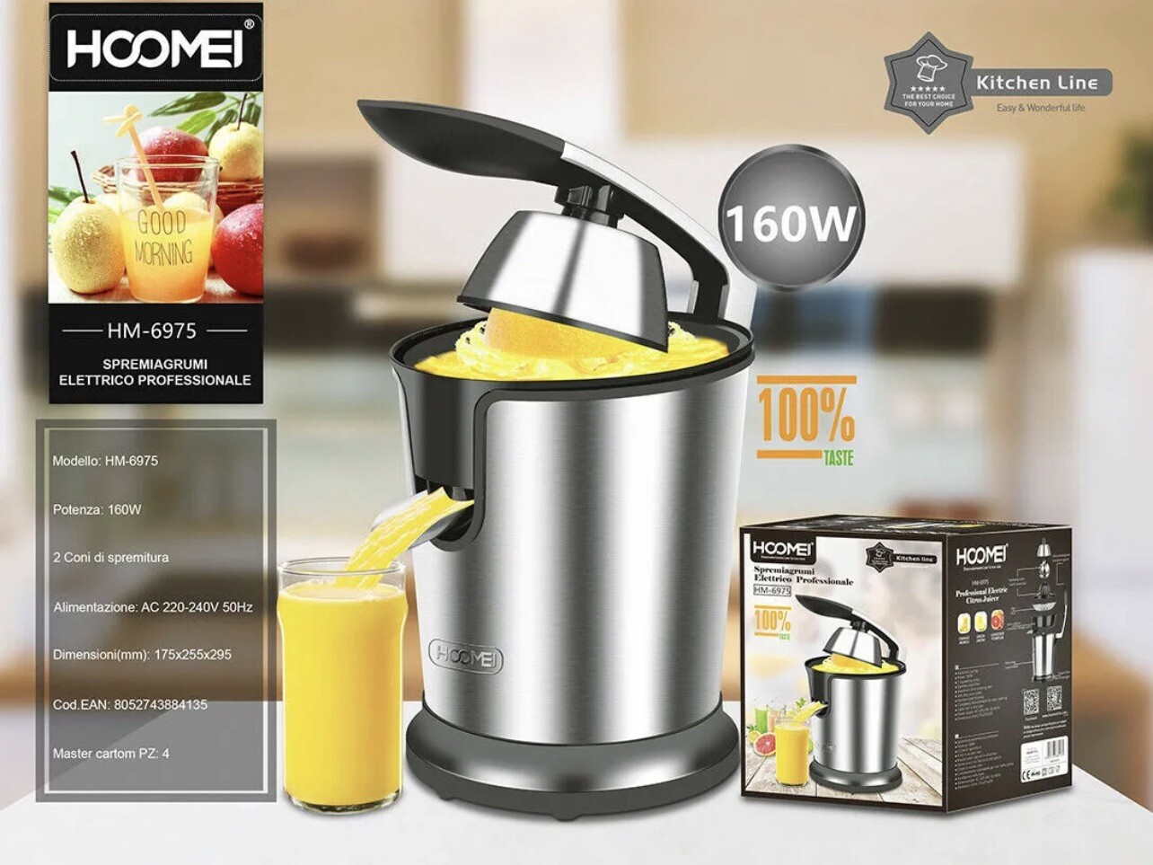 Spremiagrumi a Leva HM-6975 160W - Design Professionale in Acciaio Inox