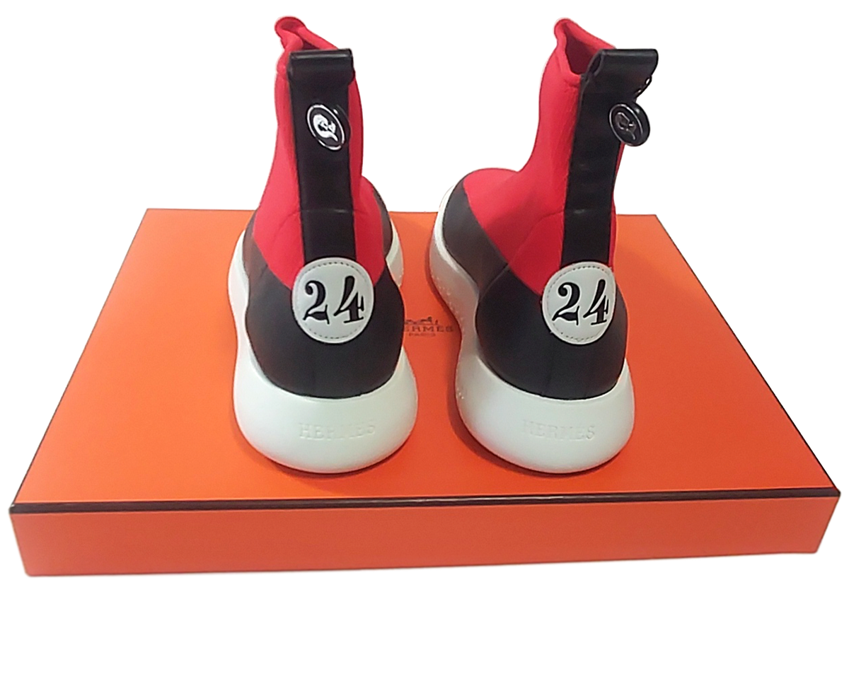 Hermes Via Black Red Knit Calfskin Women 37 EUR 7 US Sock Hermes Via Black Red Knit Calfskin Women 37 EUR 7 US Sock