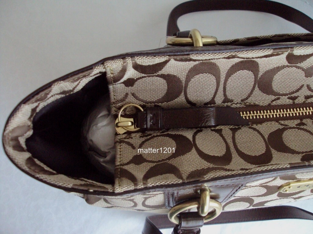 Coach NWT F19249 Gallery Signature Zip Tote Khaki/Mahogany | eBay