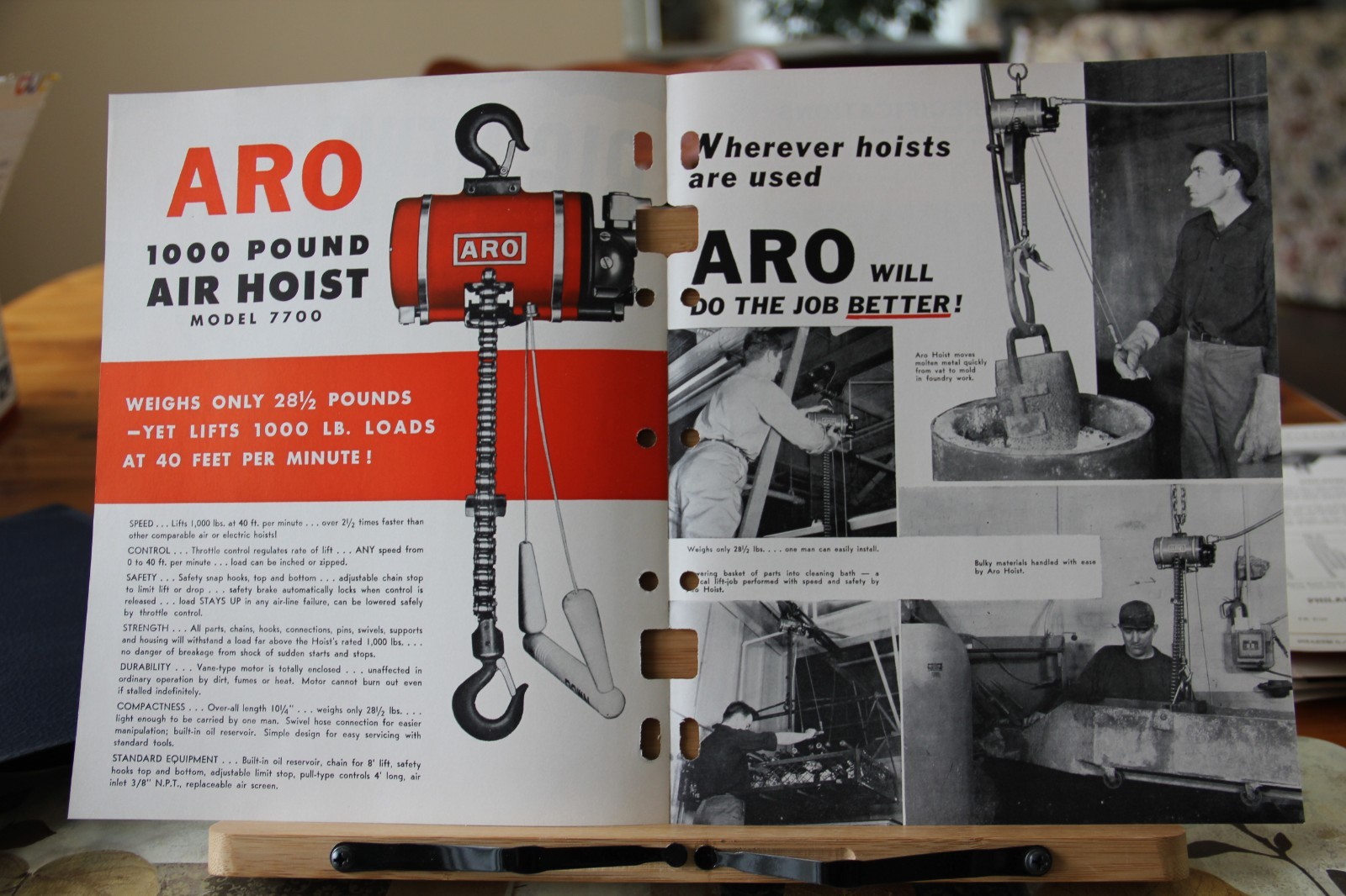 Brochure ARO Equipment Corp Bryan OHIO AIR HOIST basket Trolley Vintage