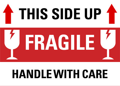 This Side Up Fragile Handle With Care  | Laminated Vinyl Decal Sticker Label