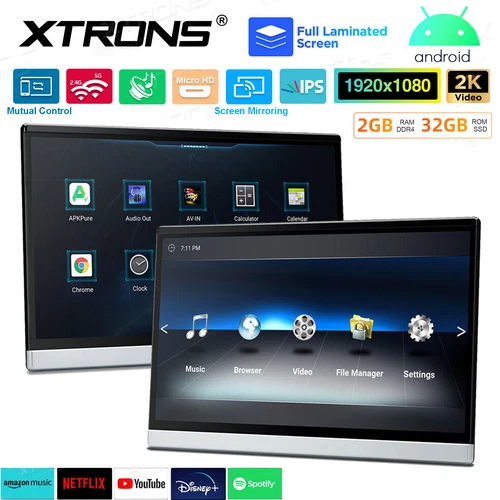 2X 13.3" Touch Screen Android Car Headrest Monitor Backseat TV Players WiFi 32GB