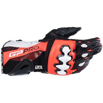 Motorrad Leder Handschuhe M - Alpinestars GP Pro R4 - schwarz-fluorot-weiß