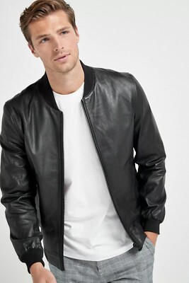 New Black Leather Jacket Men Flight/Bomber Pure Lambskin Slim Size S M L XL -263