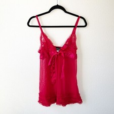 Frederick's of Hollywood Red Lace Tie Chemise Lingerie Women's Size Medium M
