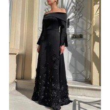 Stretch Strapless Prom Dress 3D Flower Long Sleeves Wedding Dresses Floor-Length