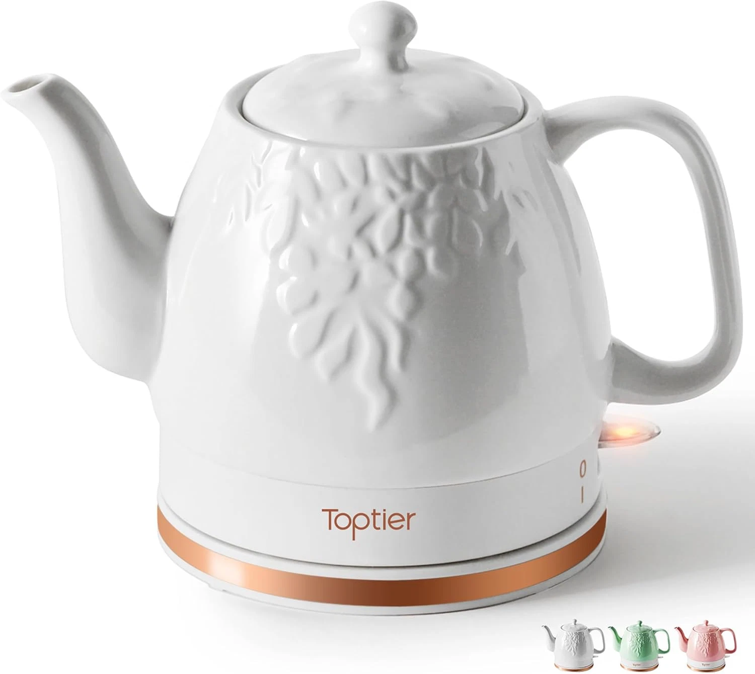 Toptier Electric Ceramic Tea Kettle, Boil Water Quickly and Easily, Detachable S