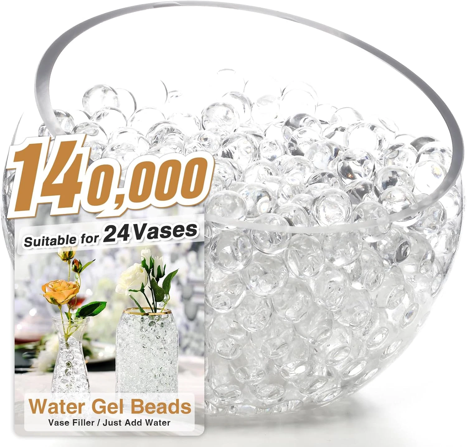 140,000 Clear Water Gel Beads for Vases, Transparent Water Gel Beads for Vase Fi