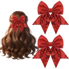 2 Pcs Large Glitter Bow Hair Clip, 7-Inch Sequin Bling Hair Accessory for Wom...