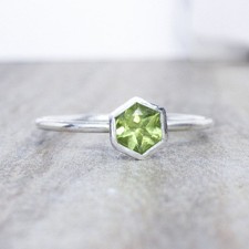 925 Sterling Silver Hexagon Peridot Ring: August Birthstone Stacking Ring Gifts