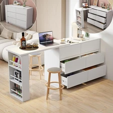 L Shaped Home Office Desks with Reversible 6 Drawers Storage Cabinet Chests, Sto