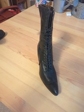 Antique Victorian Ladies Black Leather Lace Up Boot shoe No size Single