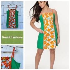 Smak Parlour Green Orange Floral Crotchet Flower Mini Dress XL 14