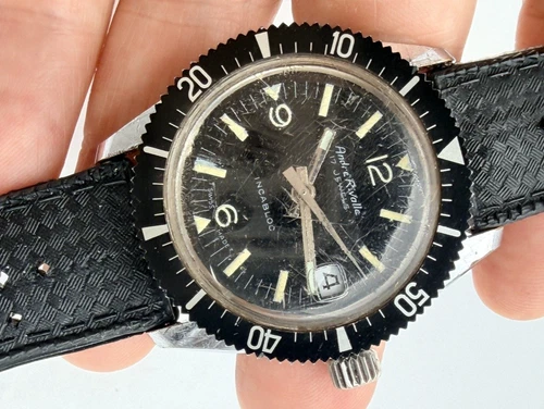 1970's Andre Rivalle Divers 37mm Rotating Bezel Original Dial Manual Wind Steel