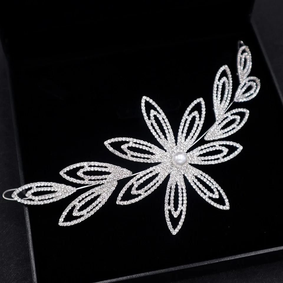  Copricapo di strass argento Copricapo di perle artificiali Fascia per da sposa - Immagine 2 di 4