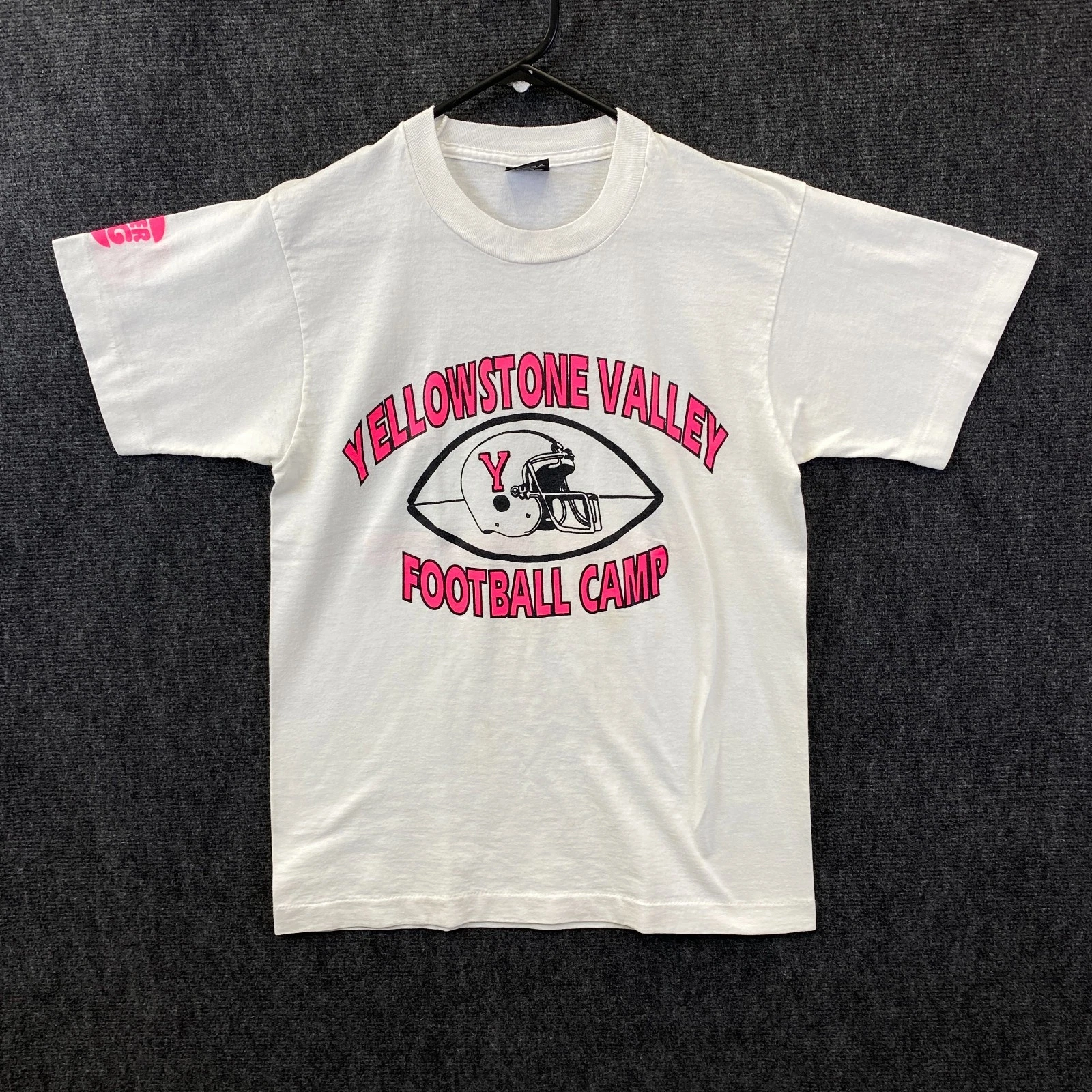 VTG 90s Yellowstone Valley Football Camp Adult T-Shirt White Graphic USA Size M