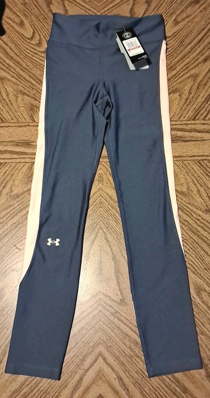 Womens Size XS Under Armour Grey/Pink Heat Gear Striped Compression Leggings 