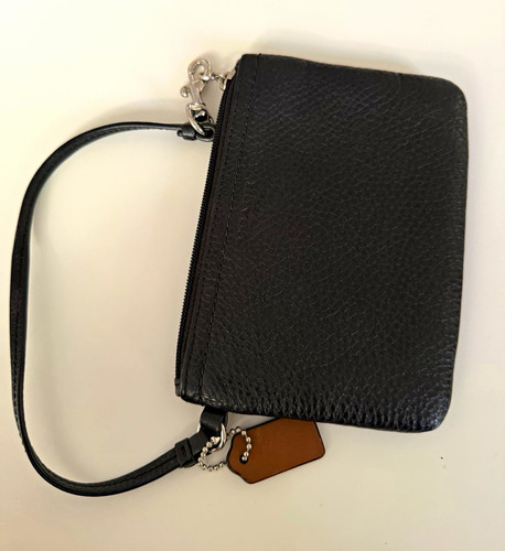Coach Black Zip Wristlet Wallet w/ Wrist Strap, Logo Accents, Credit Card