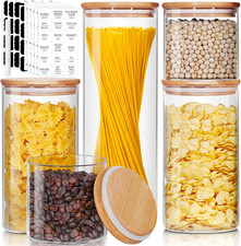 Glass Jars with Bamboo Lids Multi-Size X 5P  17Oz X 12 Set of 17 , Glass Food