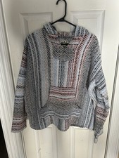 Baja Joe Men’s Hooded 90's Poncho Mexican Hippie Pullover Multicolor Medium