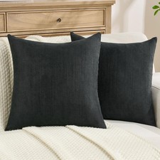 FUTEI Black Chenille Throw Pillow Covers 18x18 Inch Set of 2,Soft Wide Chevro...