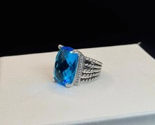 David Yurman Sterling Silver 20x15mm Wheaton Blue Topaz Diamond Ring Sz 7