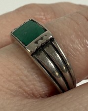 VTG 925 Sterling Silver Ring Malachite Inlay Square Size 5 Southwestern Native