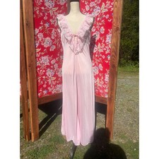 Vintage 70's/80's Pink Lace Ruffle Coquette Twee Prairie Maxi Nightgown Size L
