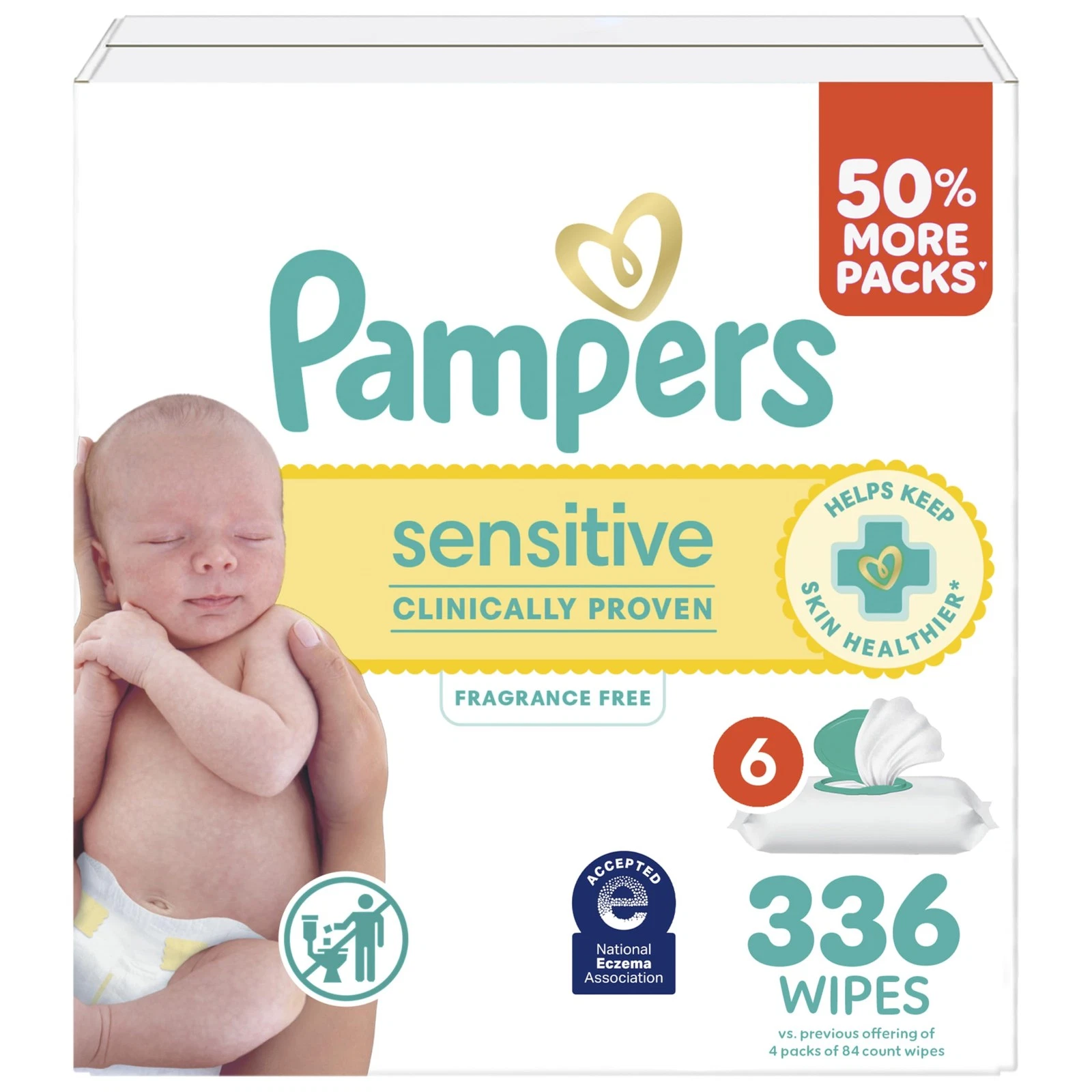 Pampers Baby Wipes, Sensitive, Water Based Wipe, 84 Count (Pack of 4), White