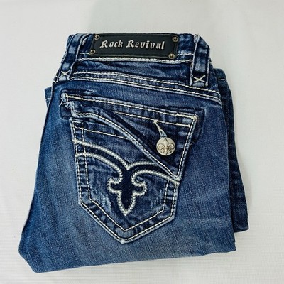 Rock Revival Jeans RJ8250B Fleur De Lis Bootcut Jeans Size 24 Flap Pockets Y2K