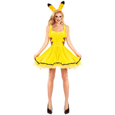 Anime Cosplay Pikachu Sleeveless Dress with Headband Halloween Masquerade
