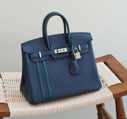 AUTH Hermes Birkin 25 Blue Nuit SO Special Order HSS Togo Leather GHW Handbag