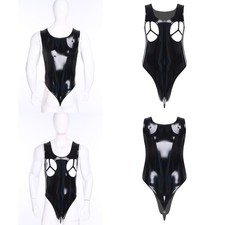 Men Unitard Butt Footed Bodysuit Metallic Jumpsuit Shiny Catsuit Glossy Singlet