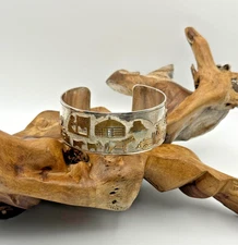 Navajo Kee Brown Storyteller Gold Overlay Sterling Silver Collectible Bracelet