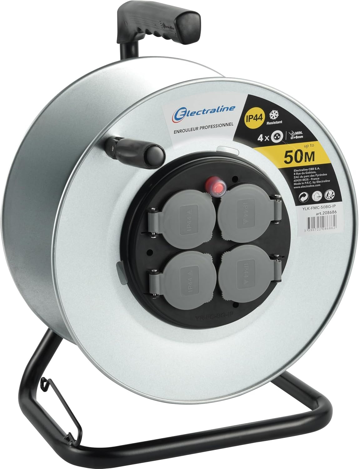 Tamburo Avvolgicavo Metallo 208686 Electraline 4 Prese IP44 Professionale