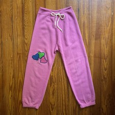 Vintage Youth Girls Pink Sweatpants with Embroidered Hearts