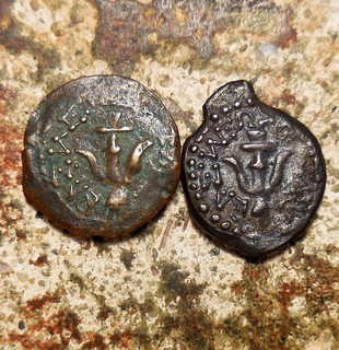 Lot of 2 VF Judaea Hasmonean 103 76BC Biblical Widow's Mites Mark 12:41 44