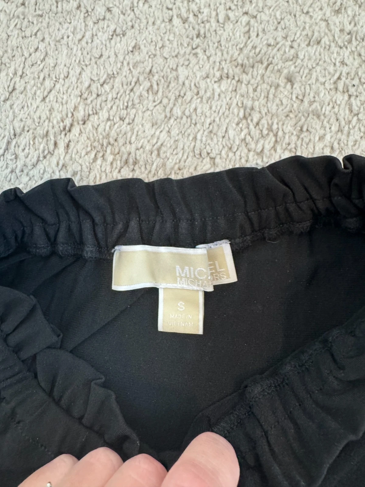 Abito Michael Kors maglia opaca smocked donna S nero orlo con volant senza maniche