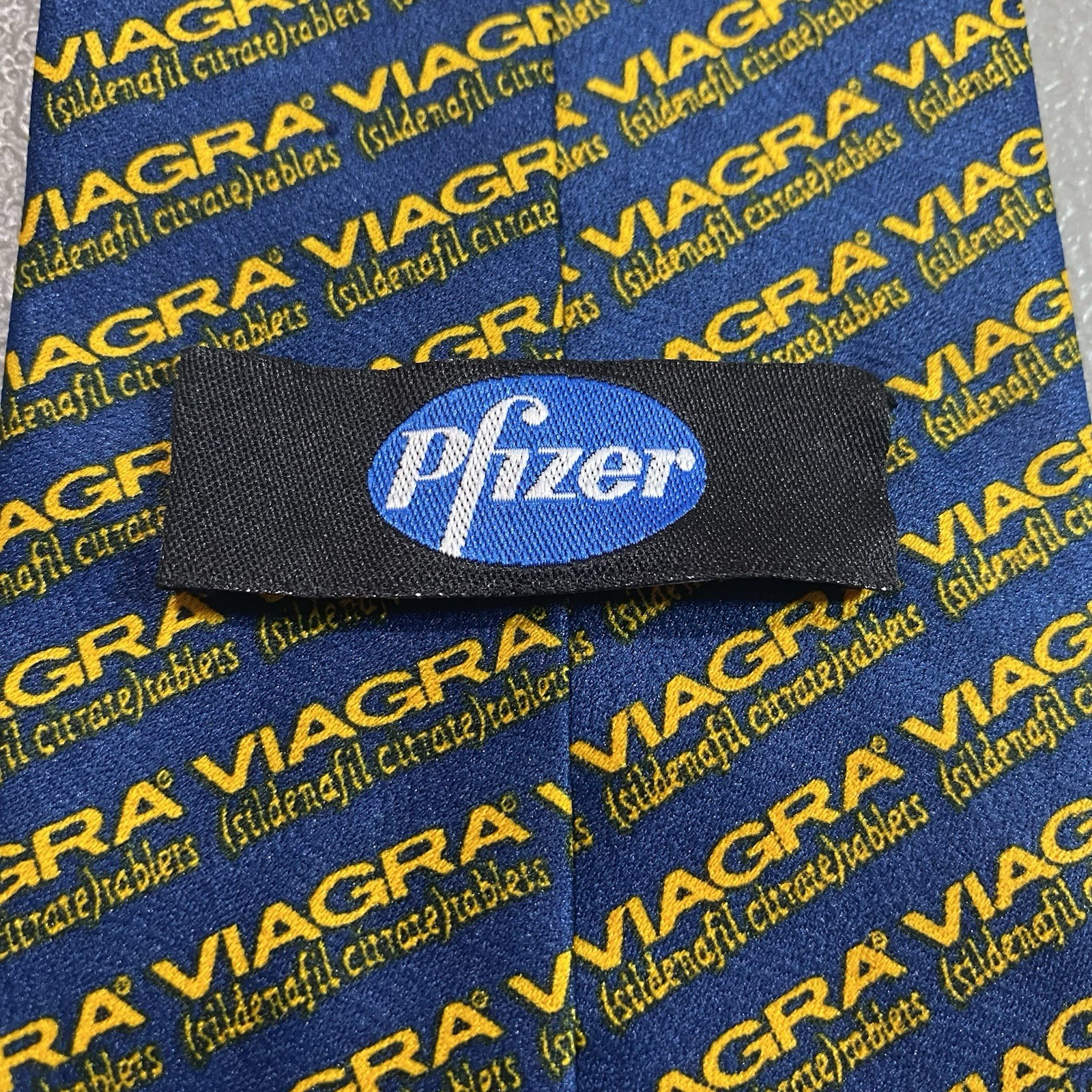 Vtg PFIZER Viagra Mens Tie 56" Blue Pill Novelty Drug Rep Pharma Pharmaceutical