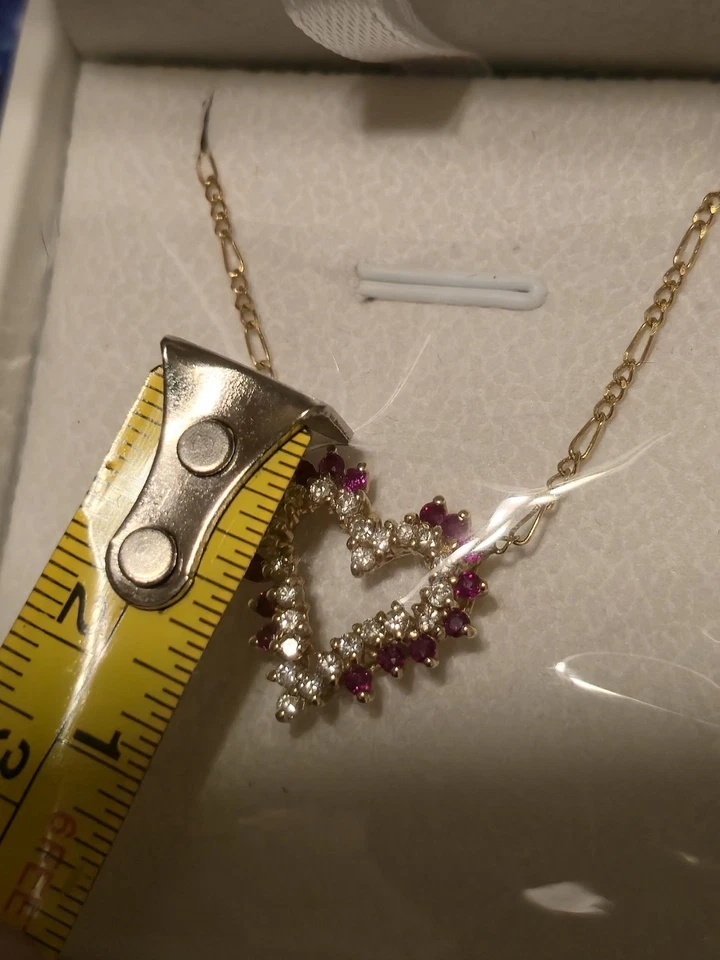 100% REAL Rubies and Diamonds In Heart-shape Pendant with 14k Gold 17" Necklace - Image 2 of 4