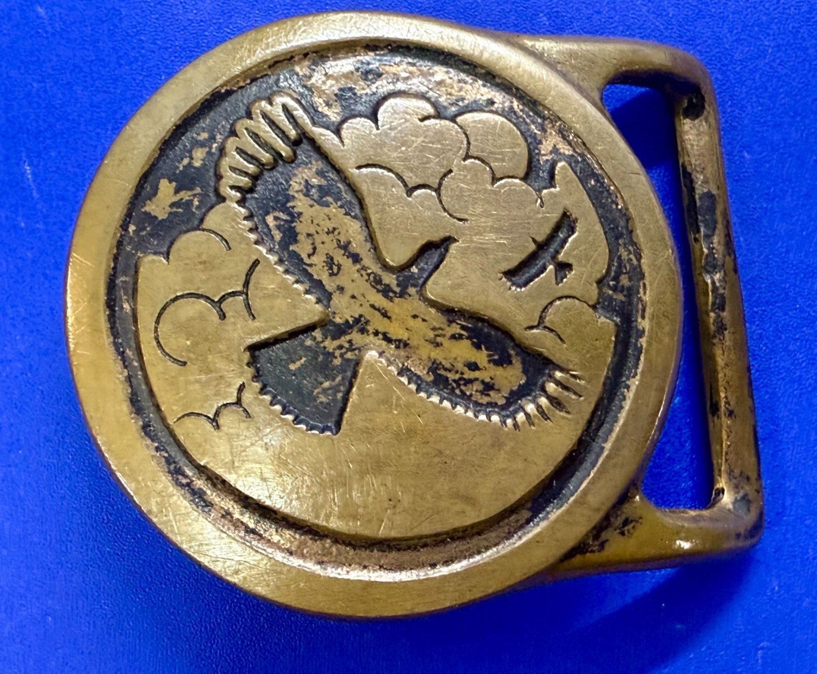 Valleau Studio Tech Ether Flying Eagle's Solid Brass 70's Round Belt Buckle 