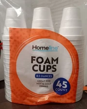 3 PACK 8.5 oz 250 ml Disposable Foam Cup White  Drinking Hot&Cold Total 135 Cups