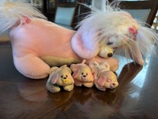 Pink pound puppy with 3 baby pups - vintage