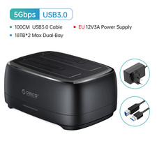 Dual-Bay Hard Drive Station USB3.0 5Gbps Type-C HDD Docking Station with 12V 3A