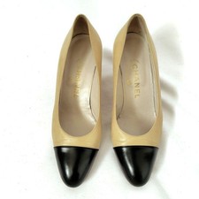 Chanel Bi-Color Pumps Size EU36 US6 Heel 2.7in Leather Beige/Black Refurbished