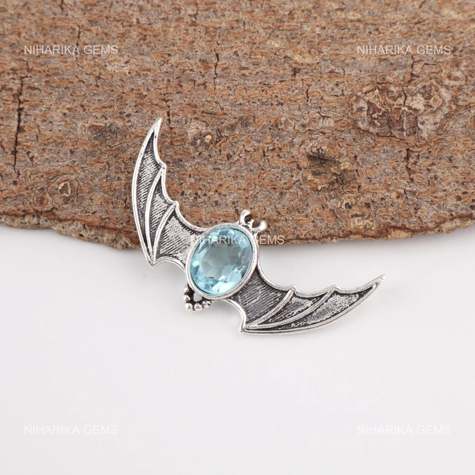 925 Argento Sterling Ovale Topazio Blu Cielo Pietra Etnico Figlie Day Ciondolo - Immagine 4 di 4