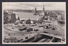 Vintage postcard Stockholm Sweden Nya Slussen trams bridges city view